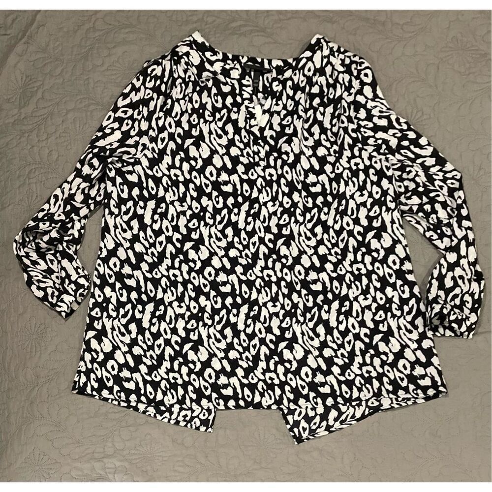 Lane Bryant 14/16 Black White Animal Print Blouse New